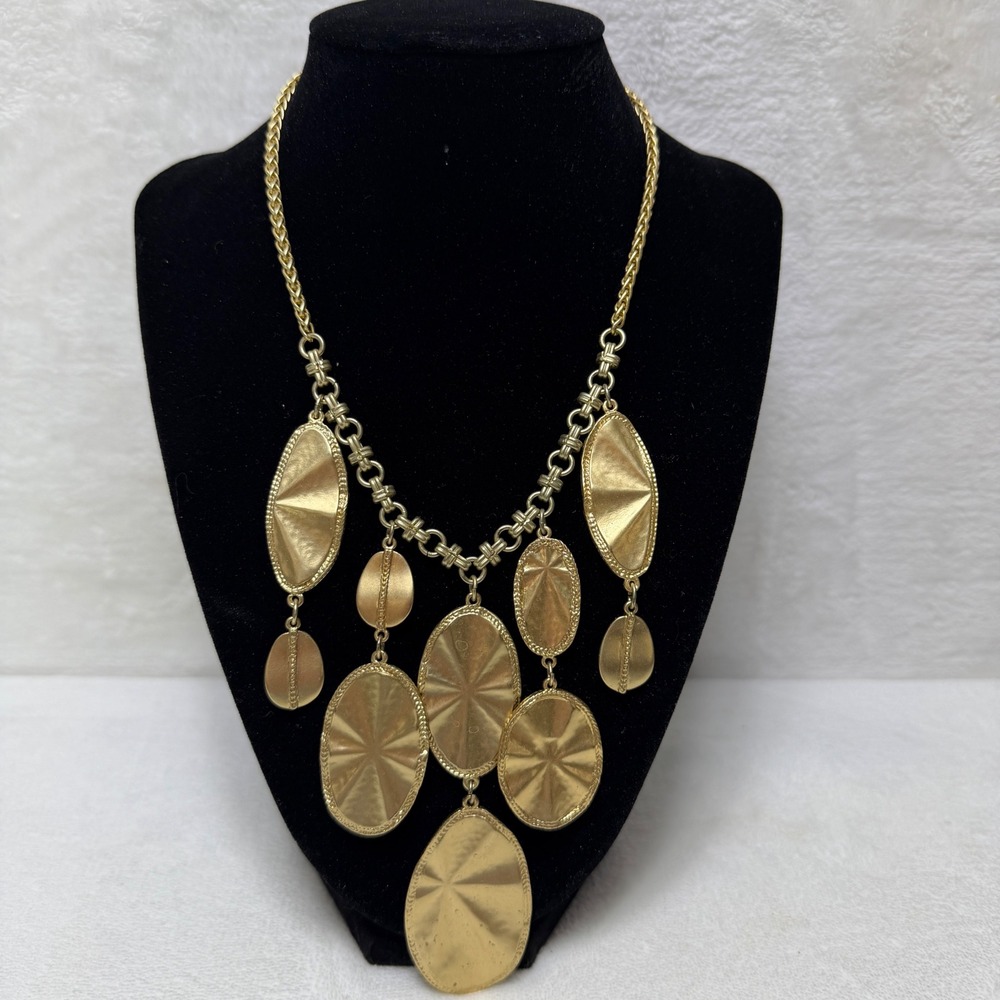 Chico's NWT Gold Tone Hammered Medallion Statement Necklace Business Career Chic